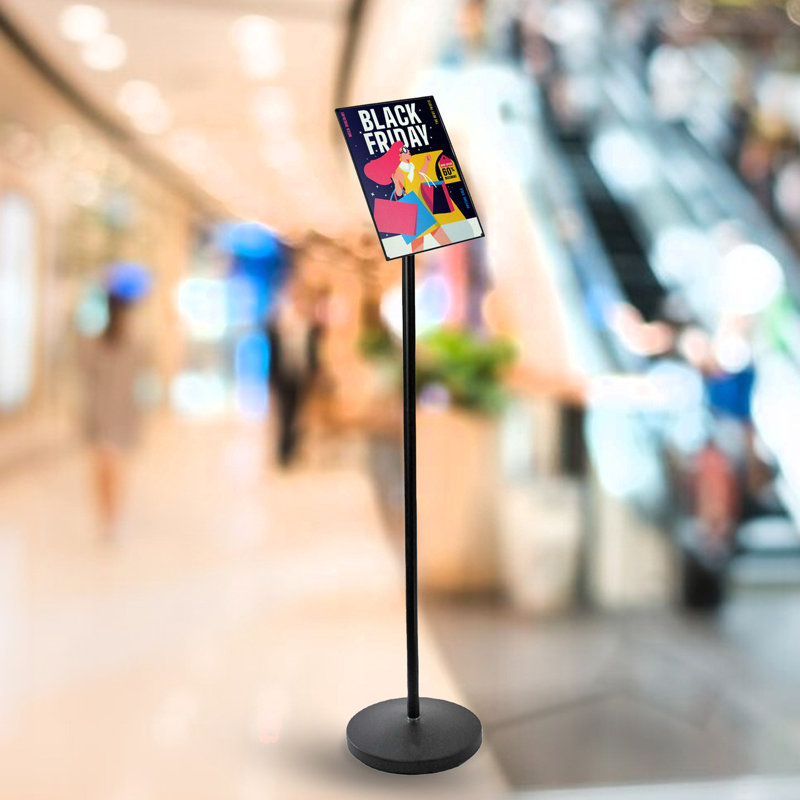 Black Plastic Floor-Standing Sign Holder with Swivel Frame