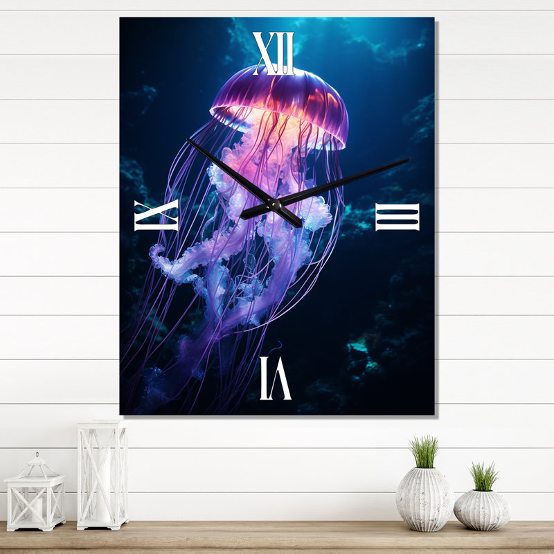 Horloge murale Ethereal Glow Jellyfish I - Animaux, H 32 po x l 16 po x P 1 po