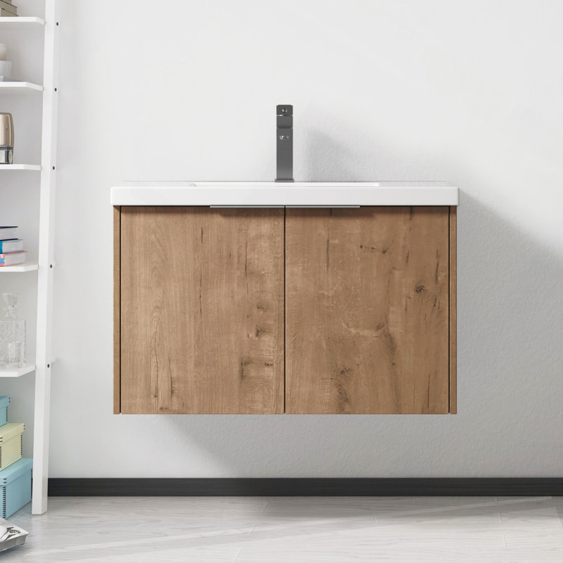 Soft Close Doors Bathroom Vanity With Sink, For Small Bathroom, Imitative Oak / Silver, 30"