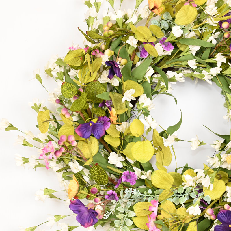 Couronne de porte artificielle 24 po, Vert/mauve