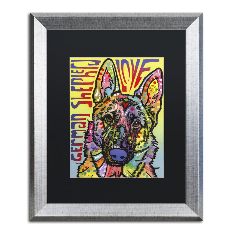 « german berger luv » par dean russo, reproduction d’art encadrée, H 14 po x l 11 po x P 0,5 po, Noir