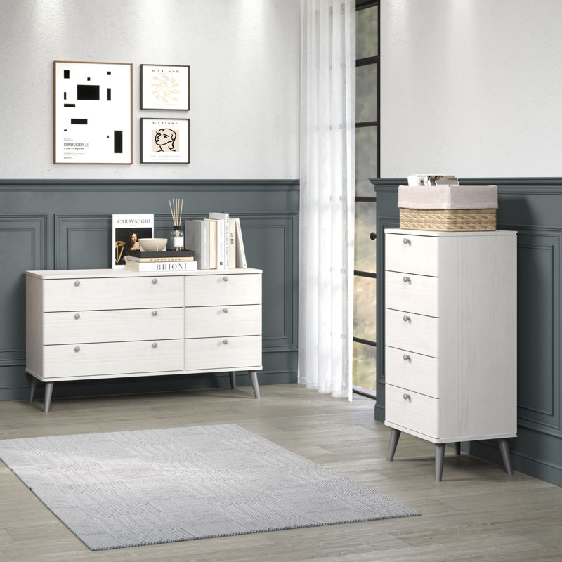 3+3 Drawer Extra Wide Chest, white wax finish