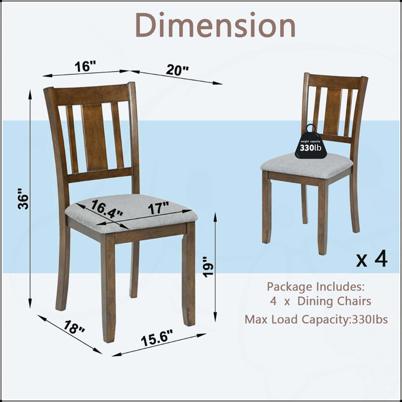 Ensemble de 4 chaises de salle à manger rembourrées en bois avec dossier à lattes, Noyer