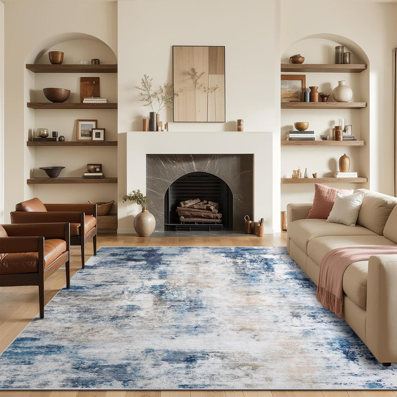 Straub Modern Abstract Carpet Indoor Washable Rug Non-Slip Soft Small Area Rug Thin Print For Home Decor, Rectangle 6' x 9'