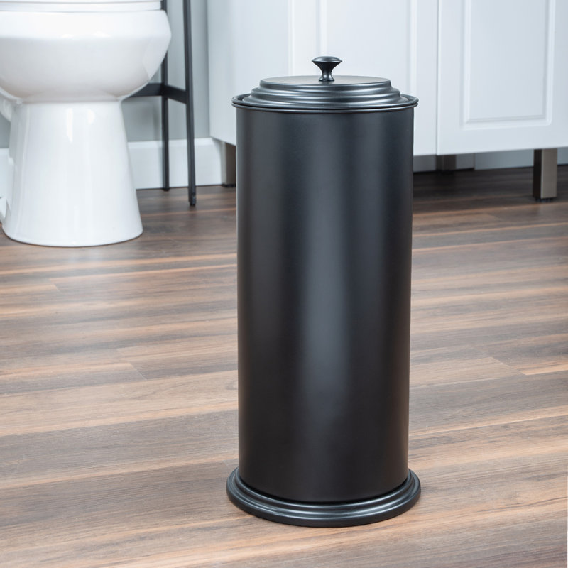 Porte-papier hygiénique sur pied avec couvercle, Noir