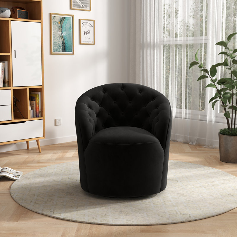 Keiera Velvet Swivel Barrel Chair, Black Velvet