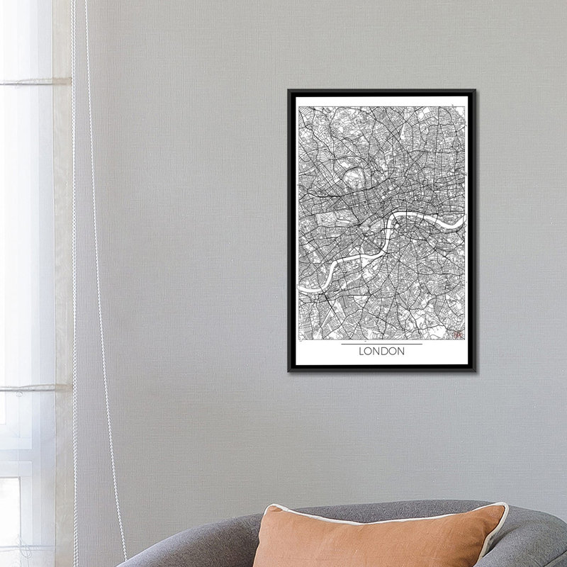 « london minimal urban blueprint map », reproduction d’impression sur toile, H 48 po x l 32 po x P 1,5 po, Pas de tapis