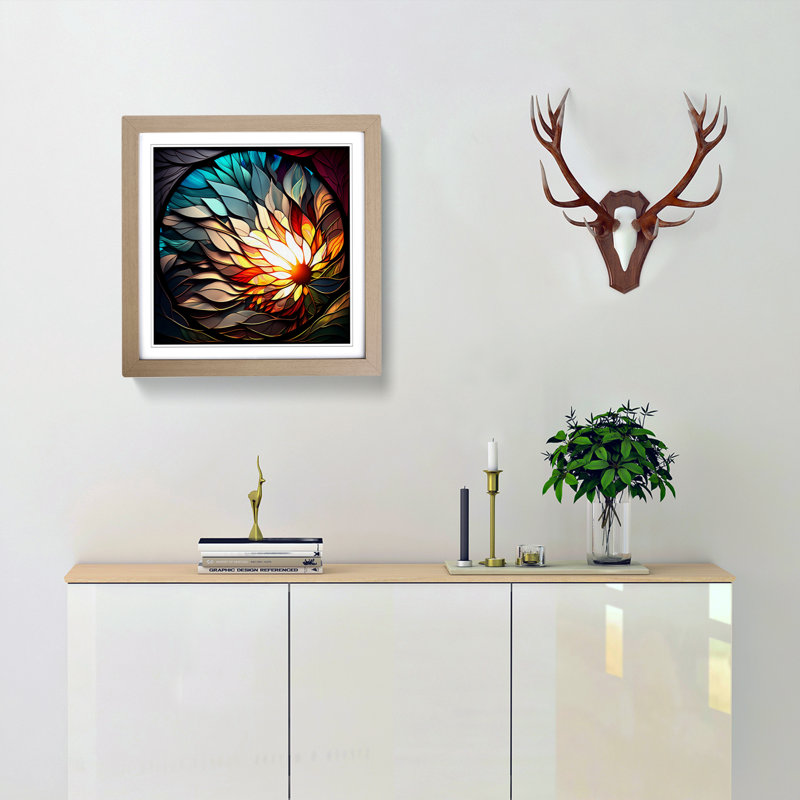 Sun Stained Glass Effect - Framed Print, Oak