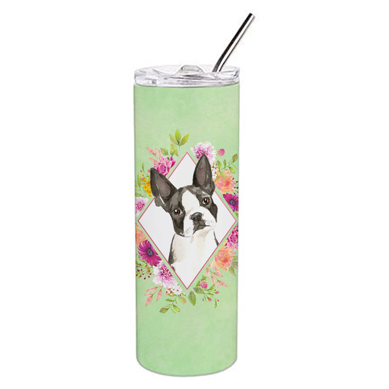 E23BF9F8391D466E9CA4F8DFEBD9A7DB de verre 20 oz à double paroi en acier inoxydable chiot, Boston-terrier, Vert