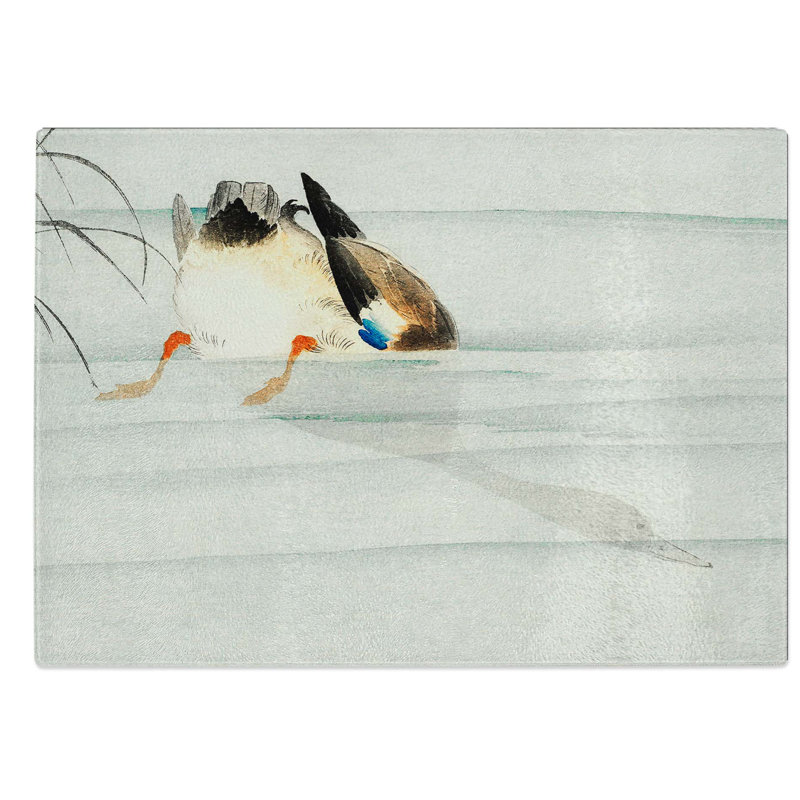 Glass Mallard Duck Under Water by Ohara Koson Chopping Board, 39 cm W x 28.5 cm L