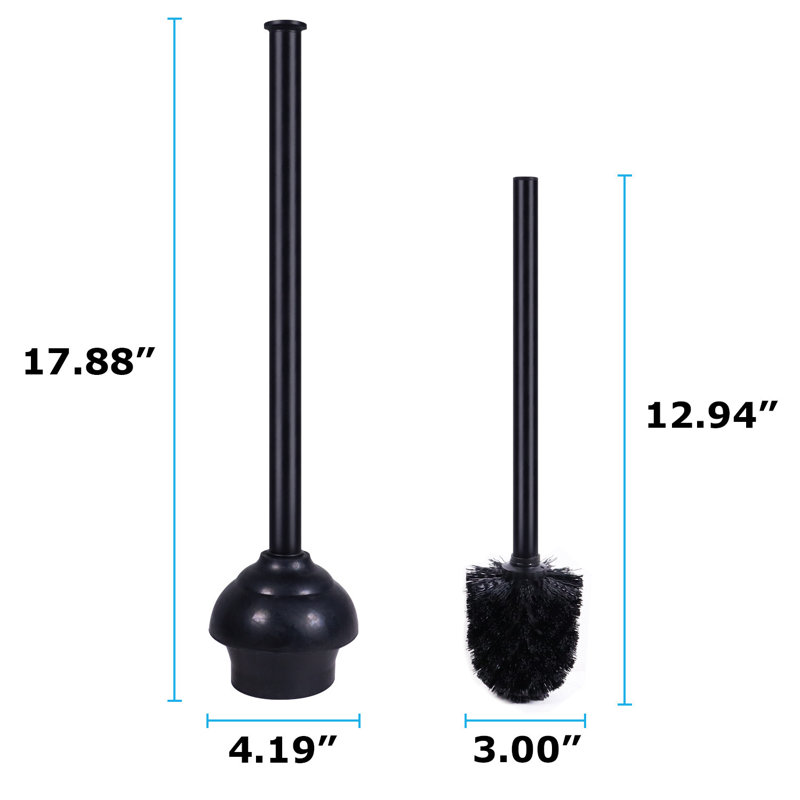 Black Metal Modern Toilet Brush and Plunger Set with Holder