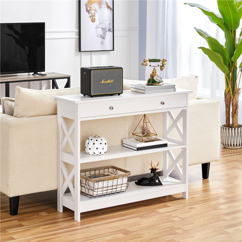 3-Tier Console Table, 80 cm H x 30 cm W x 100 cm L, White