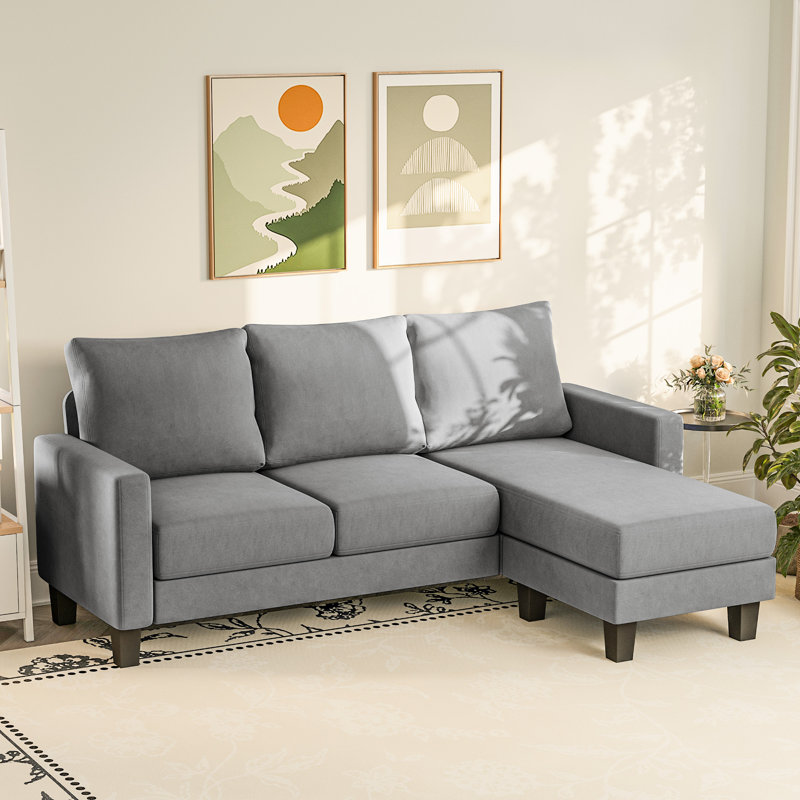 70.8" L-Shaped Sectional Couch with 3 Seats, Modern Upholstered Sleeper Sofa Couch, Gray