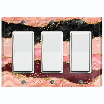 Girls Room Pink Glitter Marble 3 - Gang Toggle Light Switch Standard Wall Plate