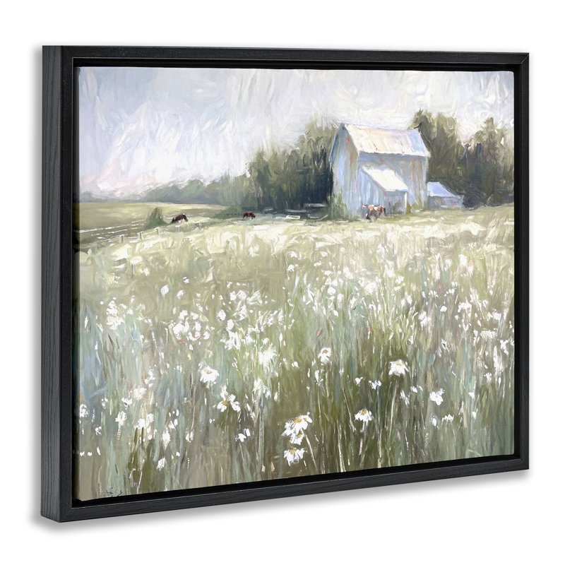 "Peaceful Pasture Meadow", art mural sur toile flottante par Ramona Murdock, Cadre flottant noir de jais, H 17 po x l 21 po