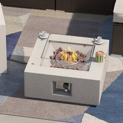 Wrought Studioâ¢ Outdoor 28 Inch Propane Fire Pit Table, Square Concrete Fire Table W Wind Guard, 40,000 BTU Spotted White Patio Gas Fire Table W Lav -  81CCE3D9B9E845EEA1716A45E4431F3D