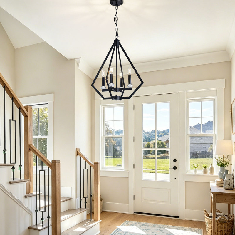 4-Light Modern Eades Diamond Shape Dining Room Pendant Light Fixture For Foyer Kitchen Island Entryway Staircase, 4 Lights