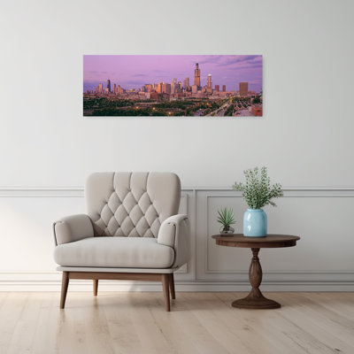 Vue d'un paysage urbain au crépuscule, Chicago, Illinois, États-Unis, art contemporain abstrait, art mural de la ville