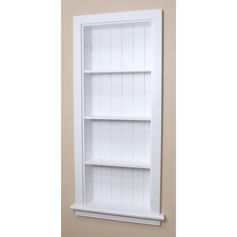 14X36 Aiden Recessed Wall Niche With Beadboard Back And Three Shelves, White