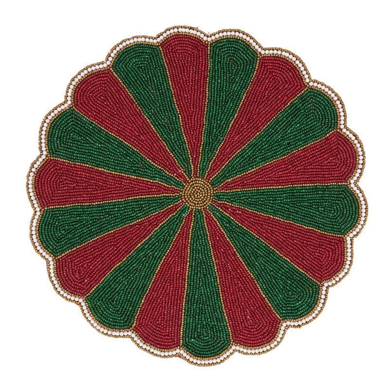 4-Pieces Round Polyester Placemats, Red/Green