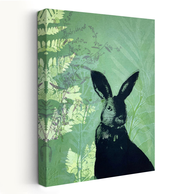 Lapin effronté - nature morte, animaux, botanique, lapins, fougères, art, H 48 po x l 32 po