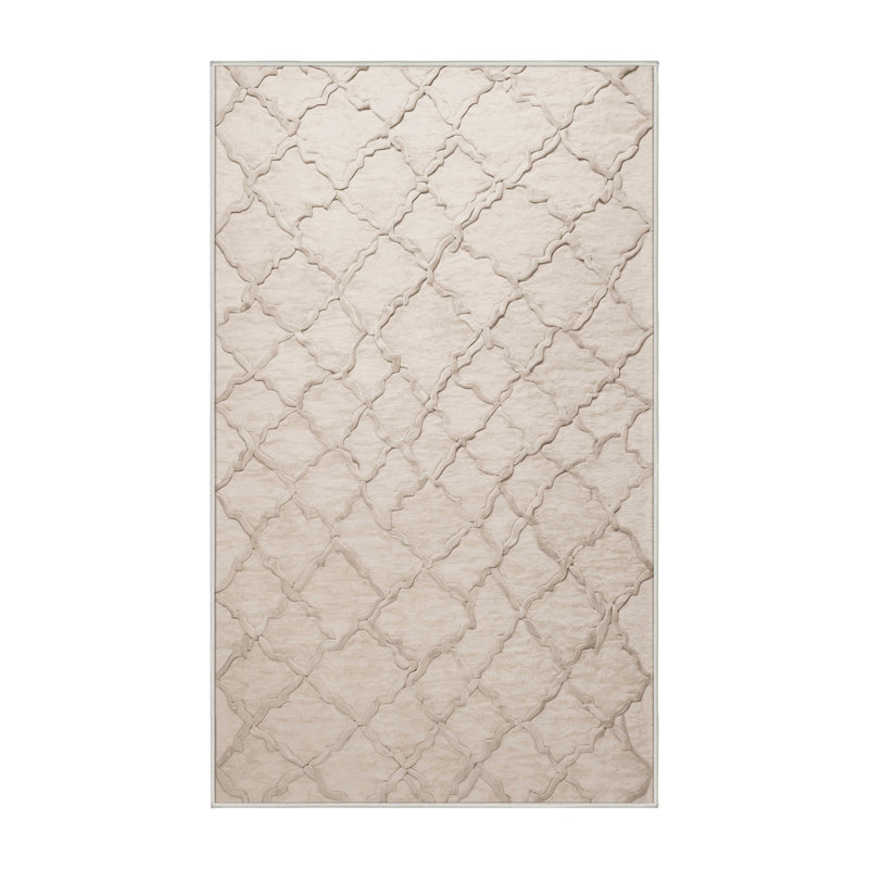 Tapis beige soyeux et moelleux, Rectangle 7 pi x 9 pi