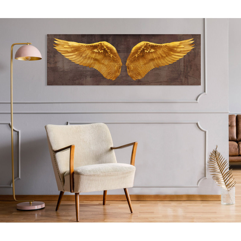 Angel Wings Gold by Joannoo - Wrapped Canvas Print, 35cm H x 100cm W x 4cm D