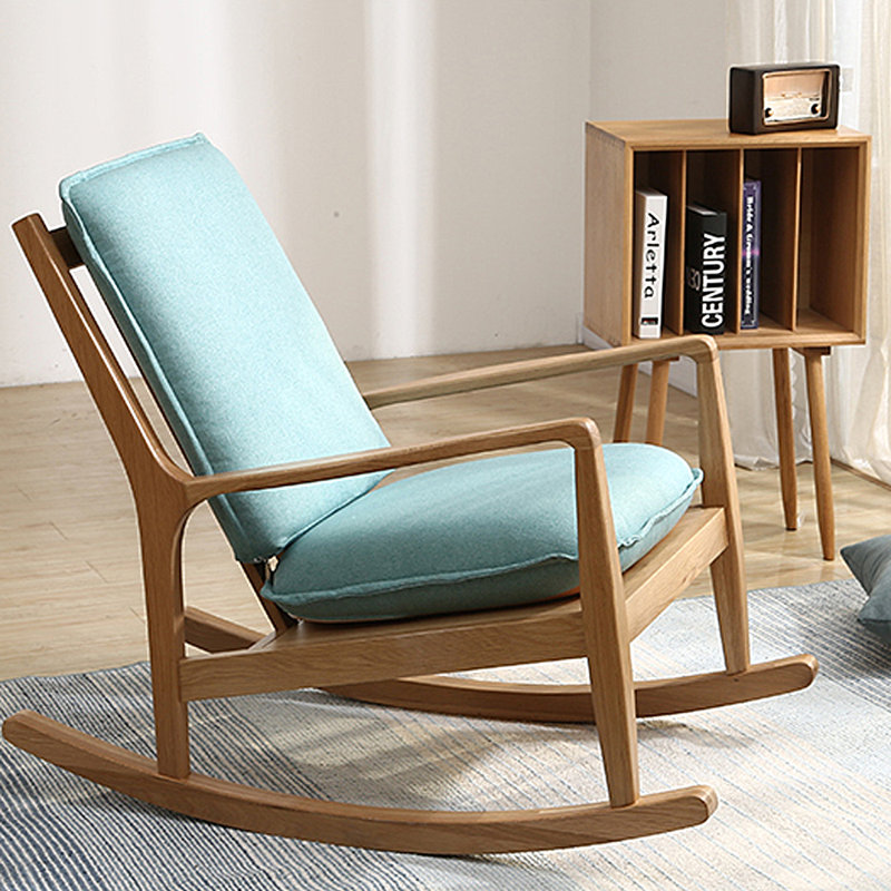 Chaise berçante simple en bois massif, Cyan, Brun