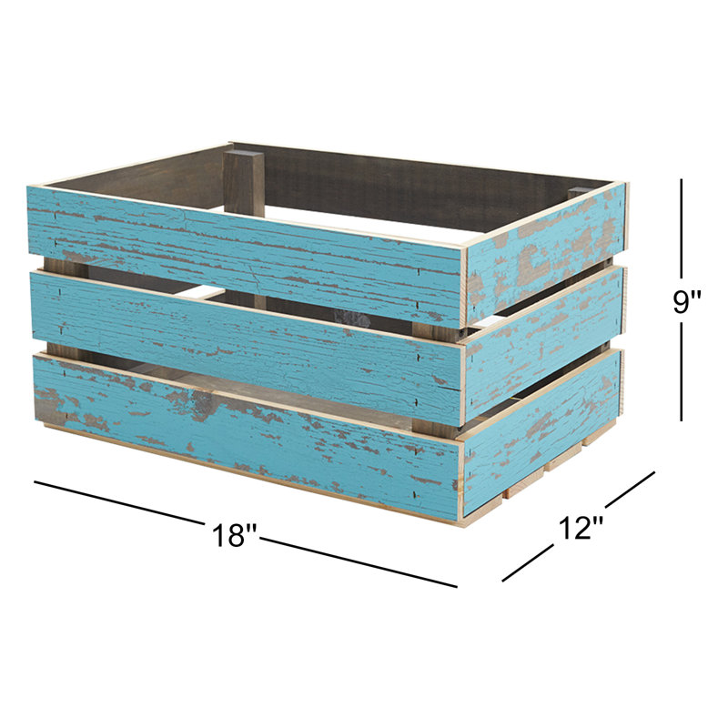 Gracie Oaks Solid Wood Decorative Bin, Blue Chalk