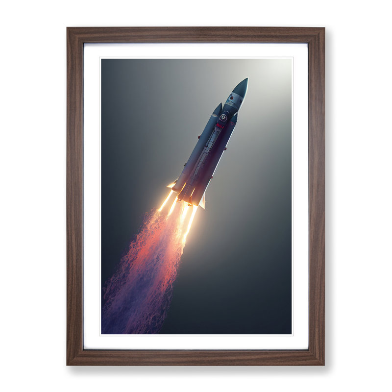Ethereal Spaceship Rocket 1 Piece Single Picture Frame Wall Art, 34cm H x 25cm W x 2cm D, Walnut