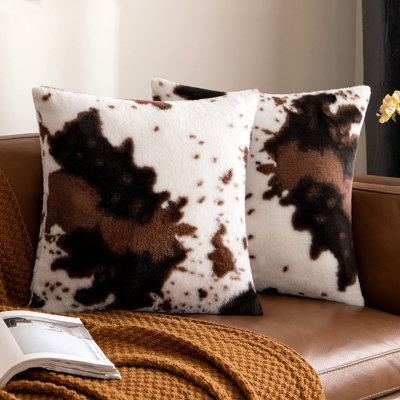 Pack Of 2 Luxury Faux Fur Throw Pillow Covers Cowhide Decorative Soft Fluffy Plush Couch Throws Brindle Cushion Covers For Couch Living Room Sofa Bedroom 18X18 Inch