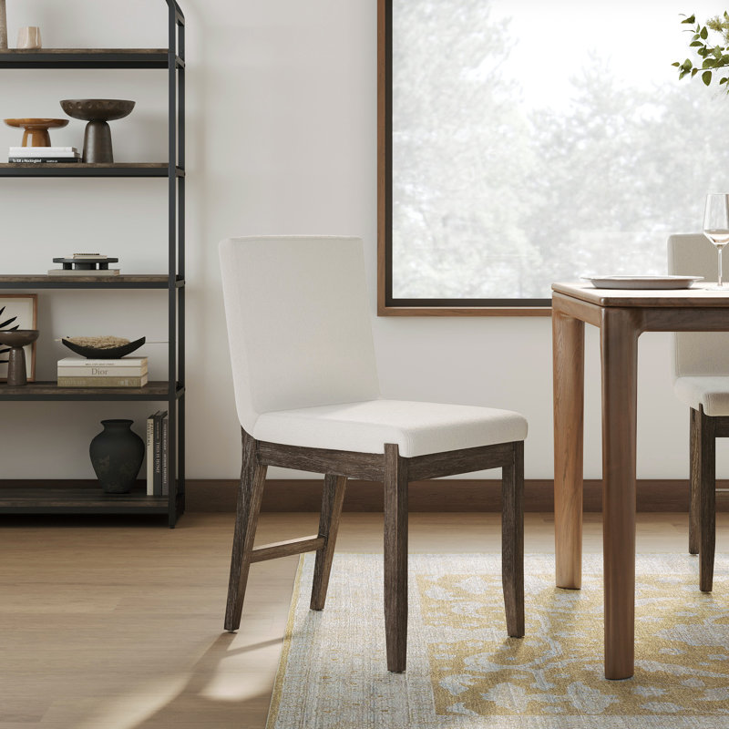  Upholstered Side Chair, Cream Boucle/Dark Brown 