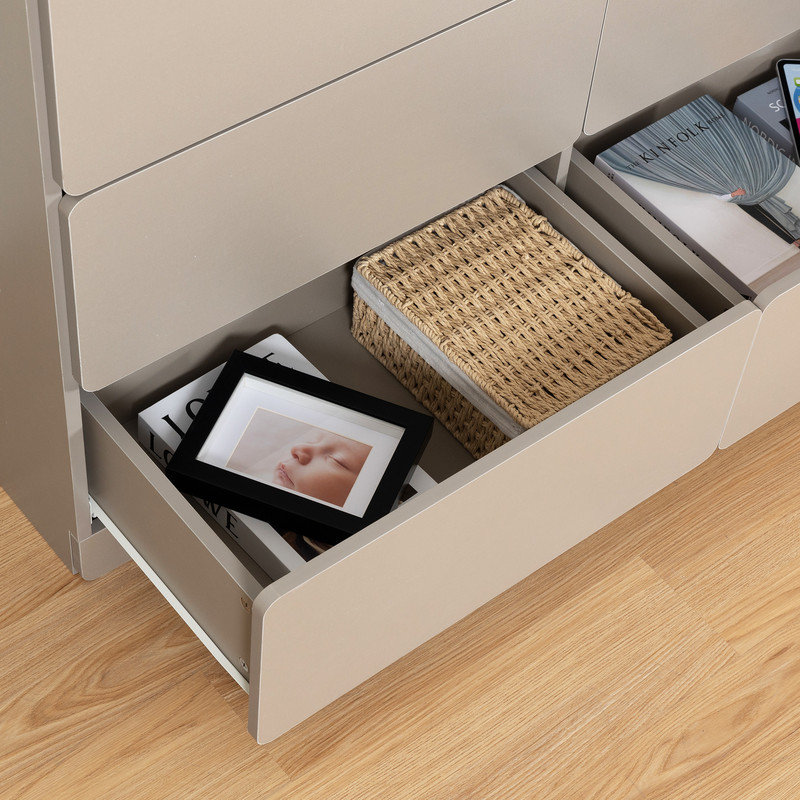 6-Drawer Storage Cabinet with Rounded Corners, Multi-Functional Sideboard Console Table, Light Gray