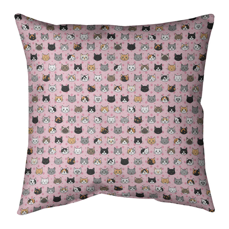 Katelyn Elizabeth Kitty Cat Throw Pillow, 14" H x 14" W, Poly Fill, Rose Pink/Grey/Black
