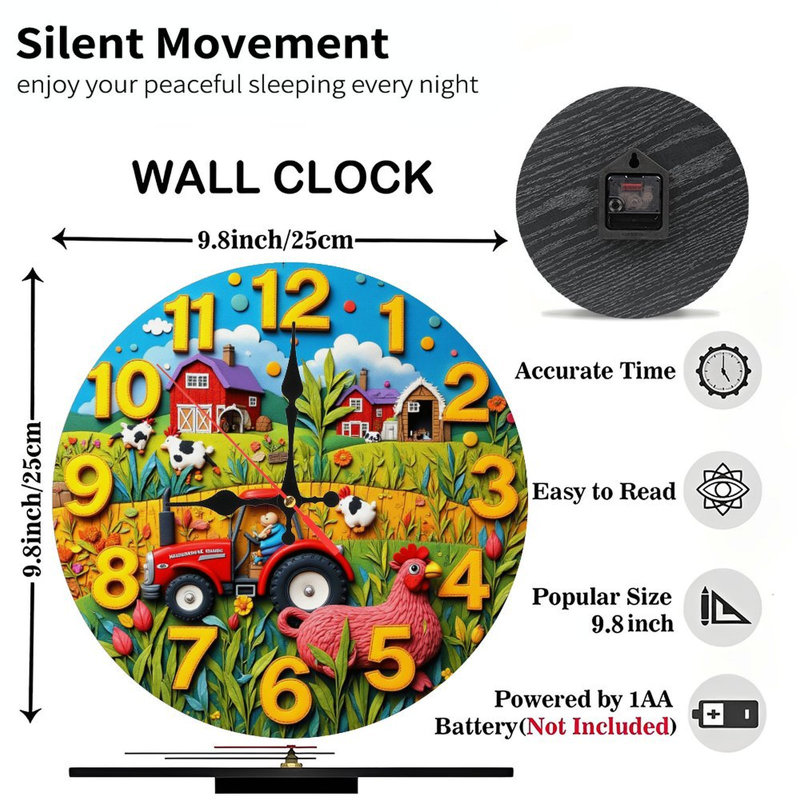 ferme scène horloge numéros tracteur poule