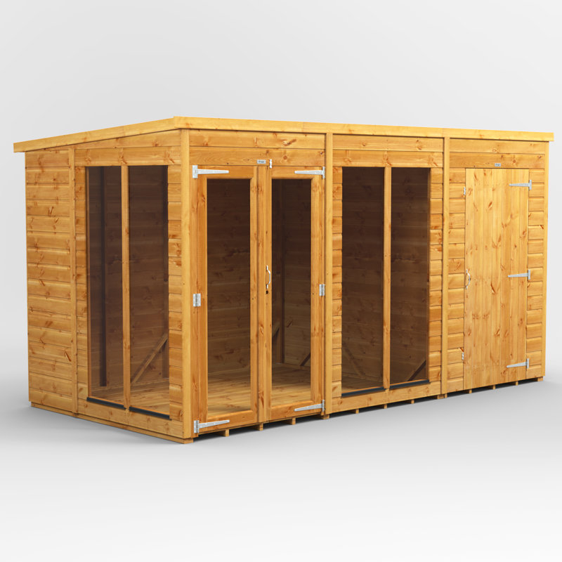 Powersheds 12 x 6ft Timber Tongue & Groove Pent Summerhouse Combi (includes 4ft Side Store)