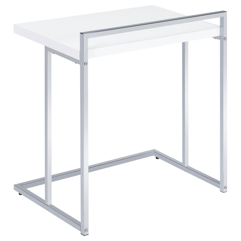 White High Gloss Rectangular Top Snack Table With Metal Legs, White