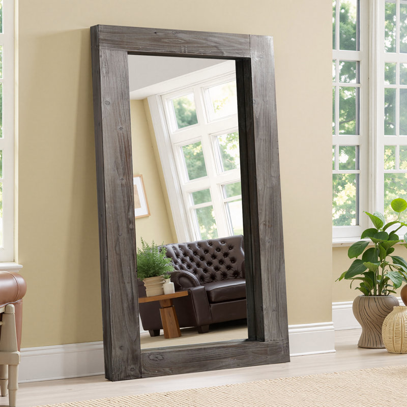 Breea Distressed Solid Wood Accent Mirror Antique Full Length Mirror Vintage Wall Mirror Retor Wall Mirror, Charcoal