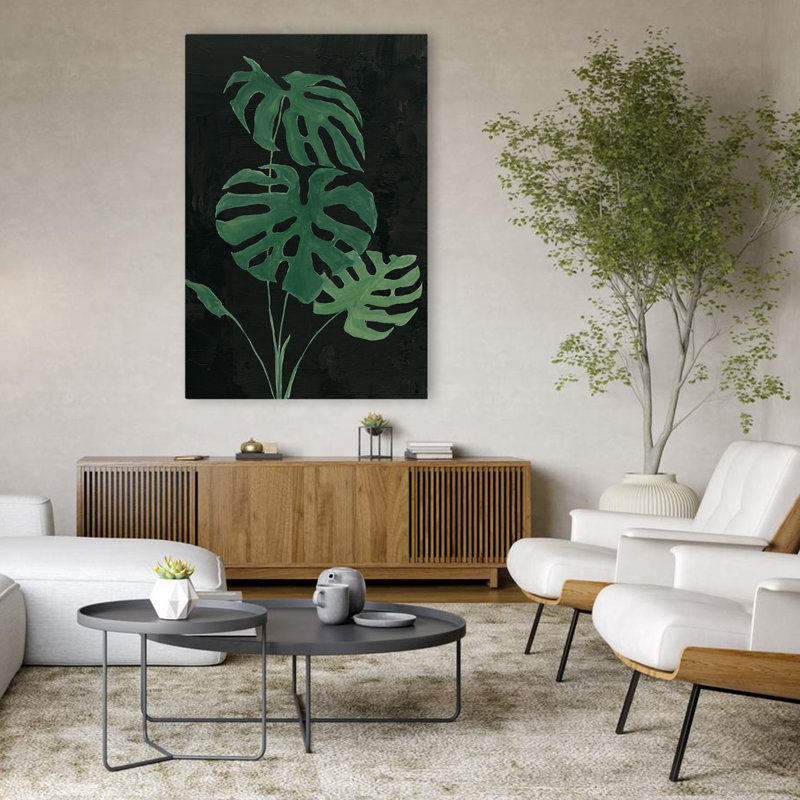Palmier botanique I noir - art botanique noir frondes vert, H 48 po x l 32 po