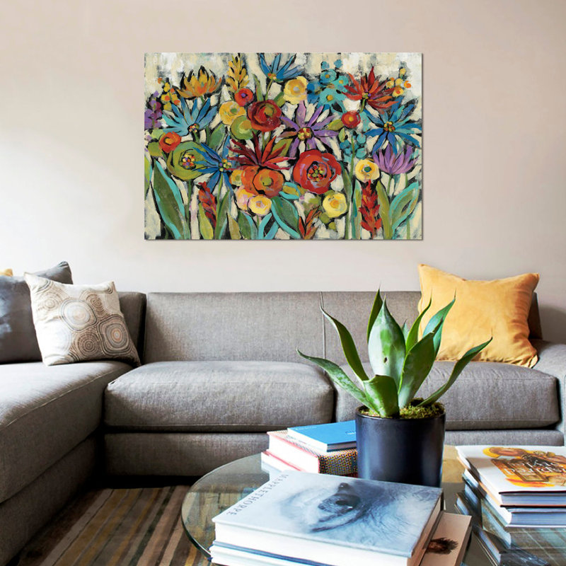 « confetti floral i », reproduction de peinture à l’aquarelle sur toile tendue, H 40 po x l 60 po x P 1,5 po, Pas de tapis