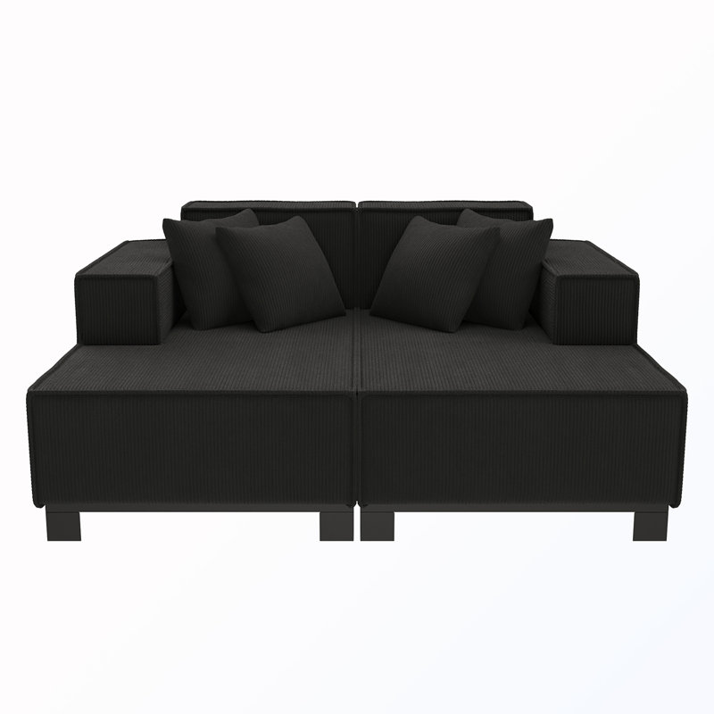 Canapé modulaire rembourré avec 4 coussins, Velours côtelé noir