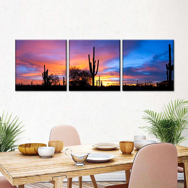 Coucher de soleil dans le désert de Sonora, reproduction d'art sur toile, H 15 po x l 47 po x P 1,25 po