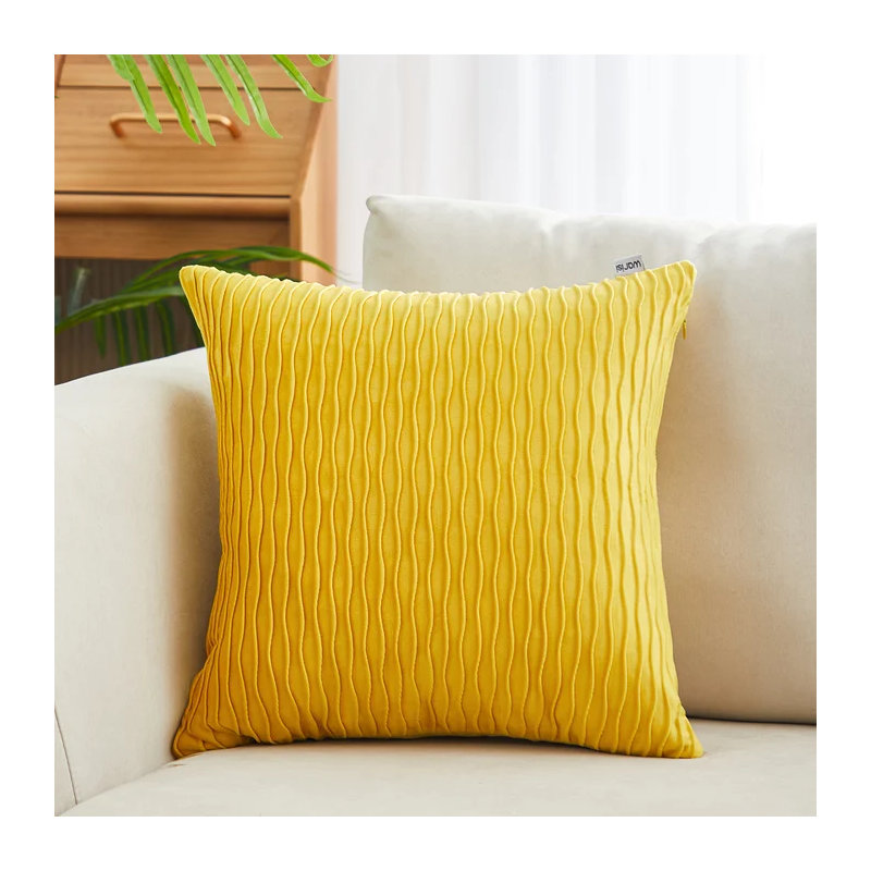  Housse de coussin géométrique en velours, Jaune