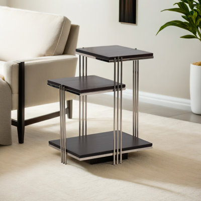 Metal and Mango Wood Three-Tier Accent Table