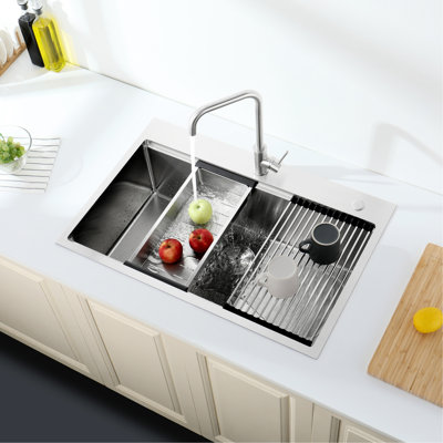 Dark Grey Stainless Steel Kitchen Sink 33"X22"X10" Undermount. Single Bowl With Extras, Fast Drainage Option, Craftsmanship Undermount Sink. Accessories, Quick Potential, Constructed