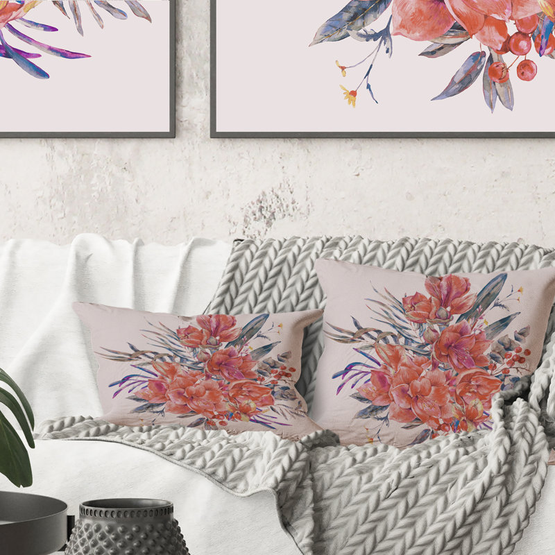 Bouquet Of Red Amaryllis Flowers - Traditional Printed Throw Pillow, 16" x 16"