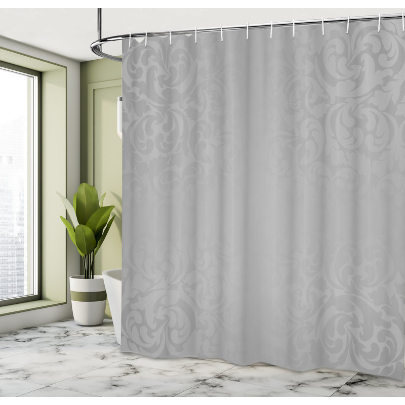 Pale Gray Victorian Damask Fabric Shower Curtain