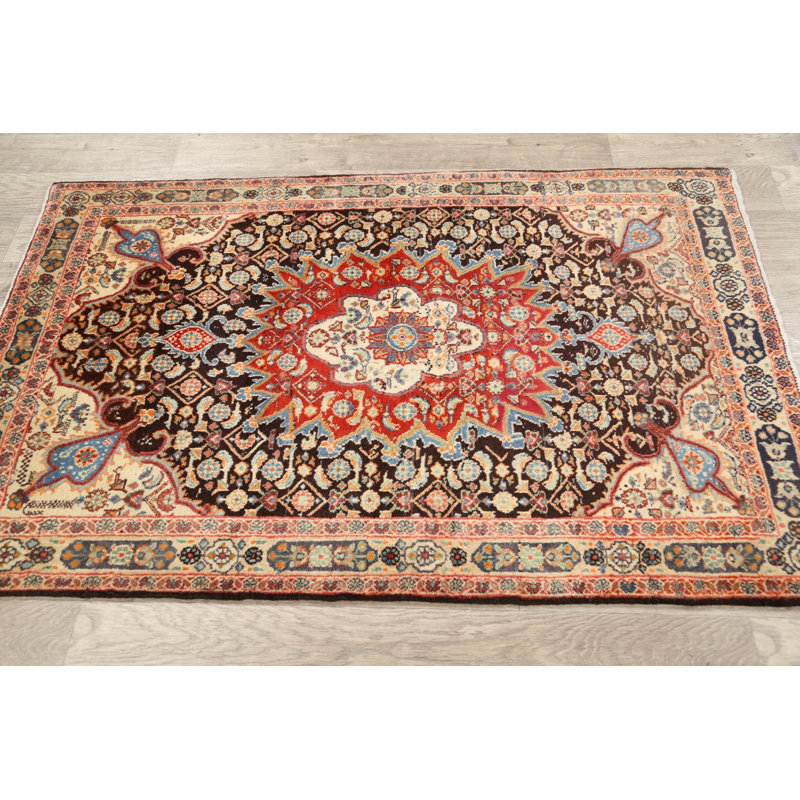 Tapis unique en laine noué à la main de style années 1980 de 3 pi 2 po x 4 pi 11 po brun / rouge Stansbury