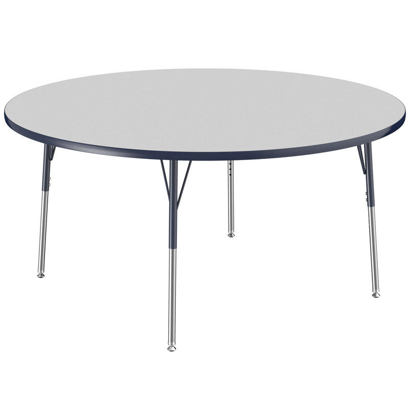 Table ronde à hauteur réglable, H 24 po x L 60 po x l 60 po, Gris / bleu marine, Gris