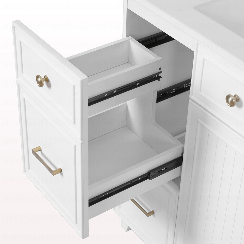 Meuble-lavabo de 36 po avec lavabo en céramique, tiroirs standard et double couche, portes à fermeture en douceur, tablettes réglables, armoire de rangement moderne pour petites et moyennes salles de bain